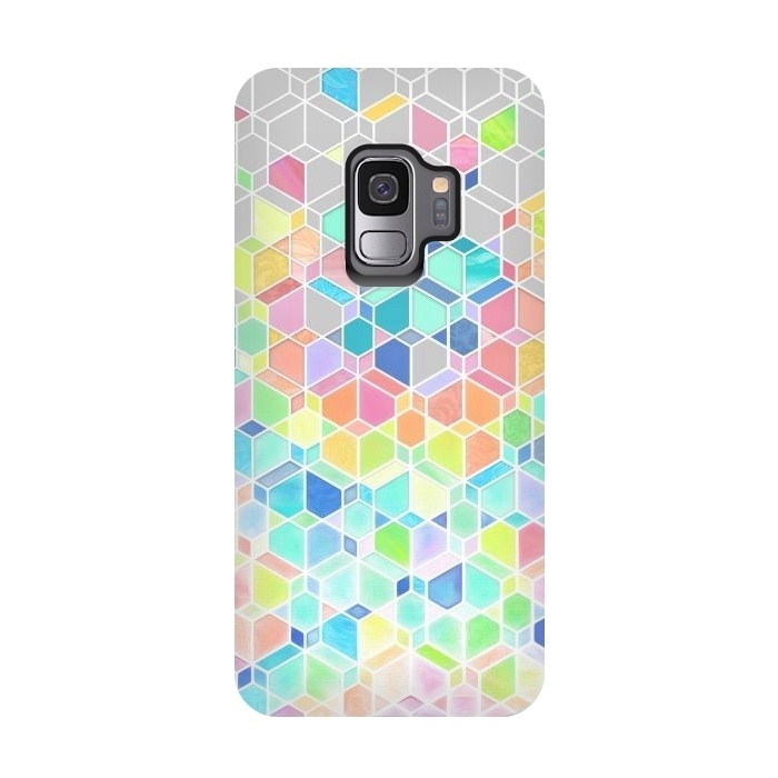Galaxy S9 StrongFit Rainbow Cubes and Diamonds by Micklyn Le Feuvre