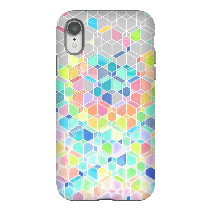 iPhone Xr StrongFit Rainbow Cubes and Diamonds by Micklyn Le Feuvre