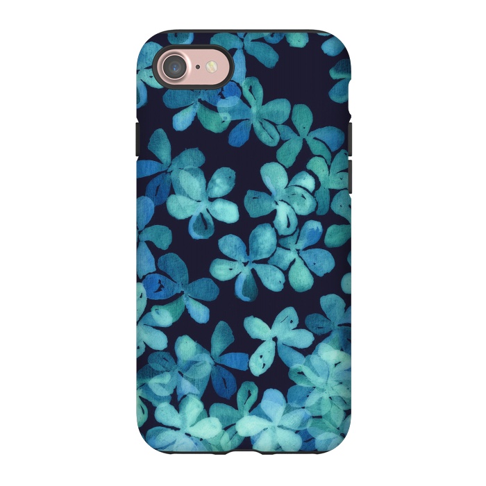 iPhone 7 StrongFit Hand Painted Floral Pattern in Teal & Navy Blue by Micklyn Le Feuvre