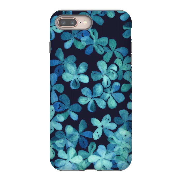 iPhone 7 plus StrongFit Hand Painted Floral Pattern in Teal & Navy Blue by Micklyn Le Feuvre