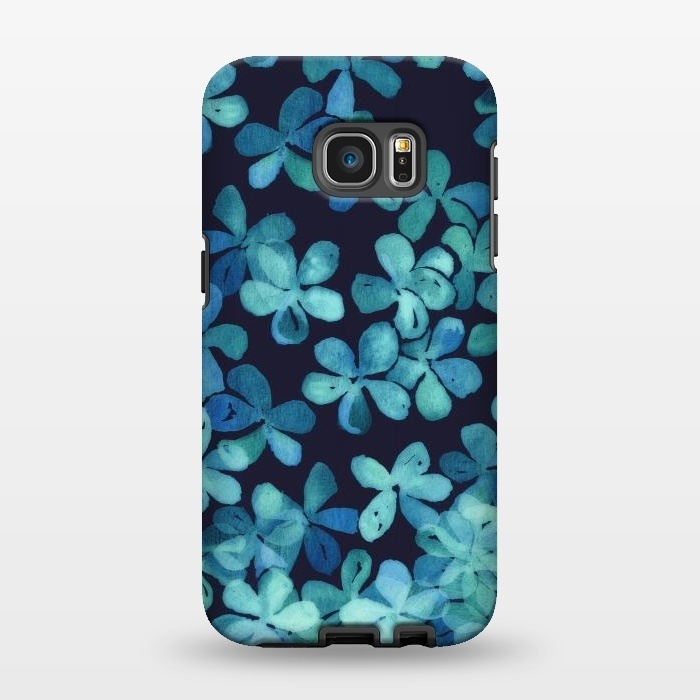 Galaxy S7 EDGE StrongFit Hand Painted Floral Pattern in Teal & Navy Blue by Micklyn Le Feuvre