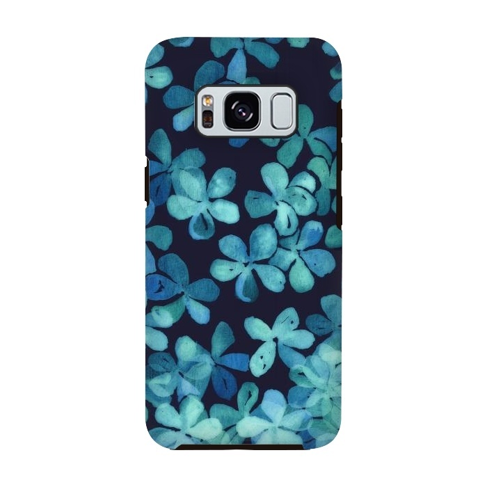 Galaxy S8 StrongFit Hand Painted Floral Pattern in Teal & Navy Blue by Micklyn Le Feuvre
