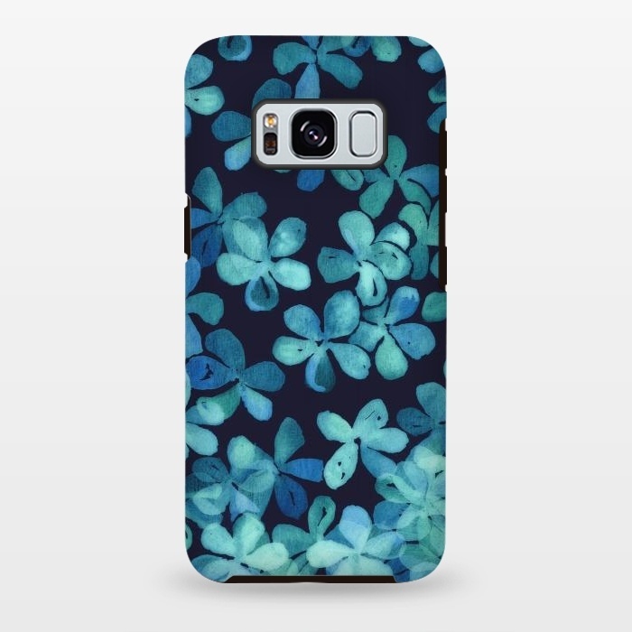 Galaxy S8 plus StrongFit Hand Painted Floral Pattern in Teal & Navy Blue by Micklyn Le Feuvre