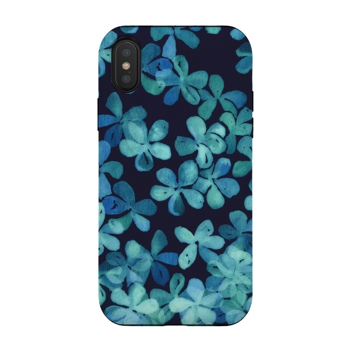 iPhone Xs / X StrongFit Hand Painted Floral Pattern in Teal & Navy Blue by Micklyn Le Feuvre