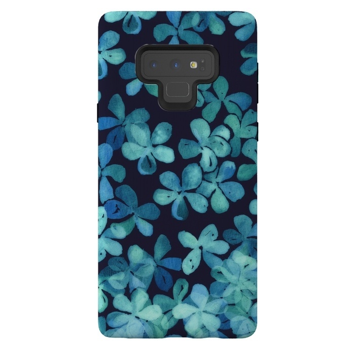 Galaxy Note 9 StrongFit Hand Painted Floral Pattern in Teal & Navy Blue by Micklyn Le Feuvre