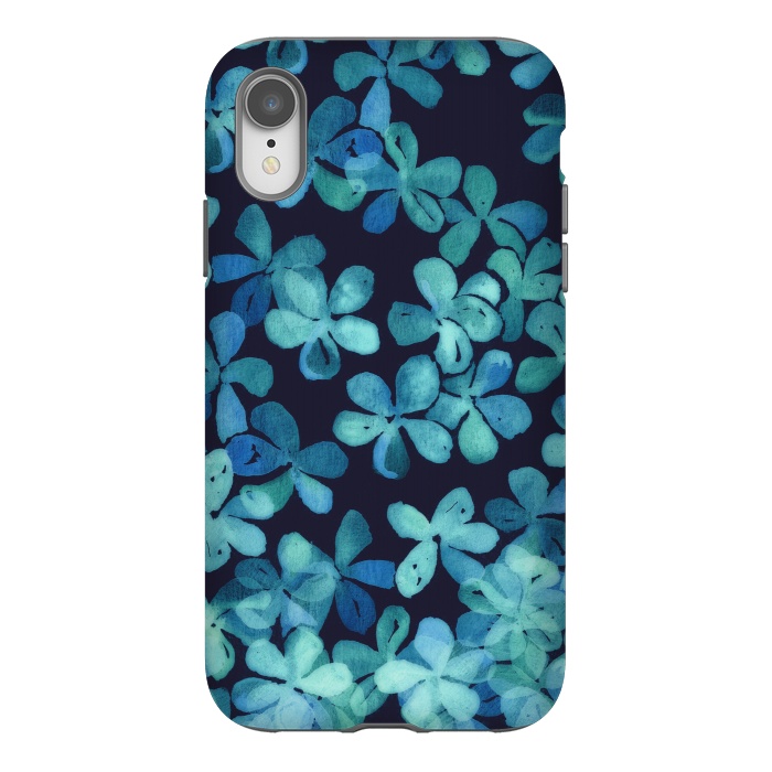 iPhone Xr StrongFit Hand Painted Floral Pattern in Teal & Navy Blue by Micklyn Le Feuvre