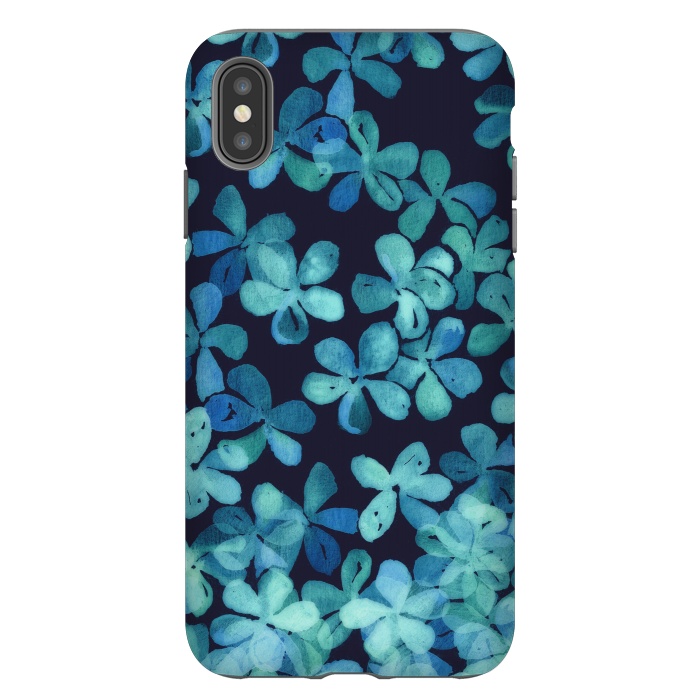iPhone Xs Max StrongFit Hand Painted Floral Pattern in Teal & Navy Blue by Micklyn Le Feuvre