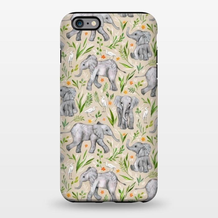 iPhone 6/6s plus StrongFit Little Watercolor Elephants and Egrets on Neutral Cream by Micklyn Le Feuvre
