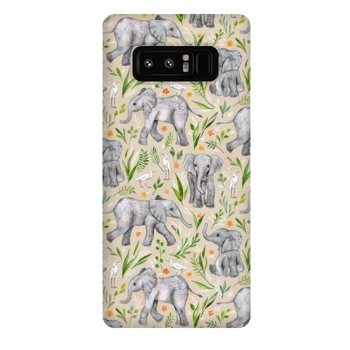 Galaxy Note 8 StrongFit Little Watercolor Elephants and Egrets on Neutral Cream by Micklyn Le Feuvre