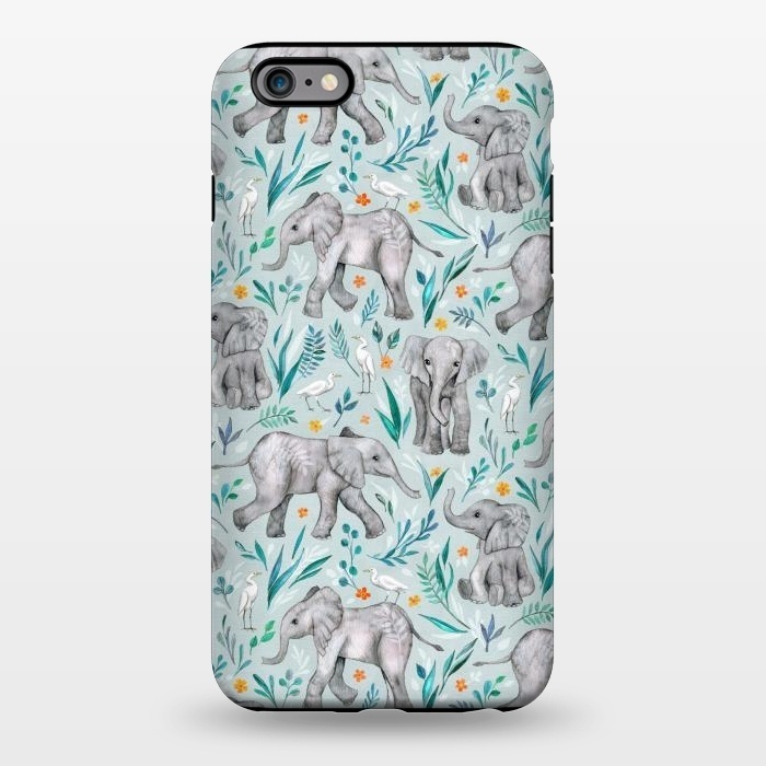 iPhone 6/6s plus StrongFit Little Watercolor Elephants and Egrets on Light Blue by Micklyn Le Feuvre