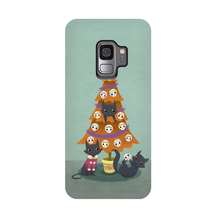 Galaxy S9 StrongFit Meowy christmas sugarskulls by Laura Nagel