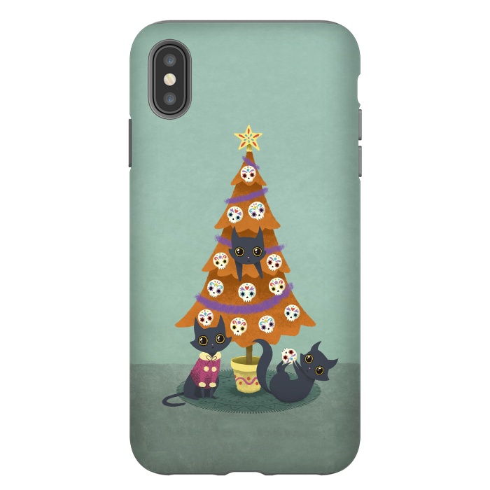 iPhone Xs Max StrongFit Meowy christmas sugarskulls by Laura Nagel