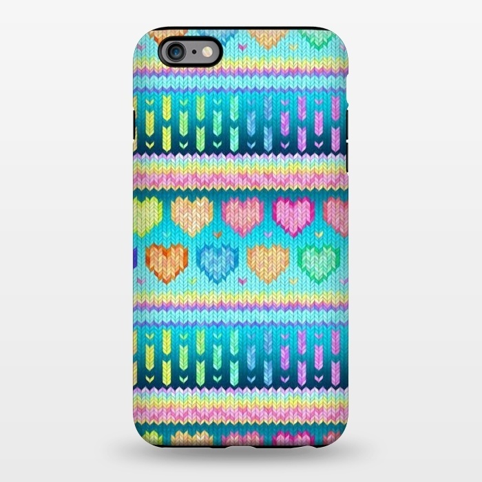 iPhone 6/6s plus StrongFit Cozy Knit with Rainbow Hearts on Teal Blue by Micklyn Le Feuvre