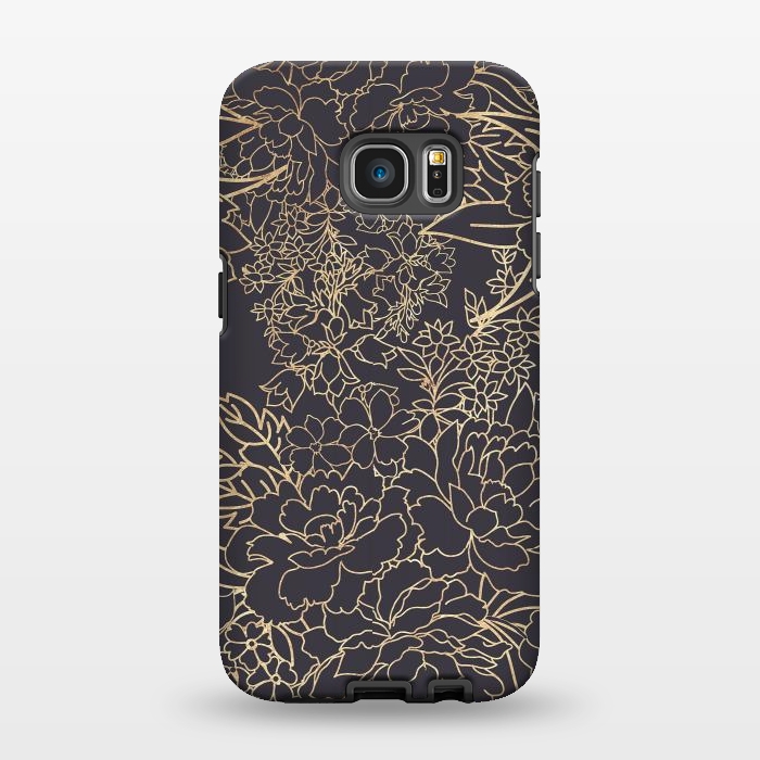 Galaxy S7 EDGE StrongFit Luxury winter floral golden strokes doodles design by InovArts