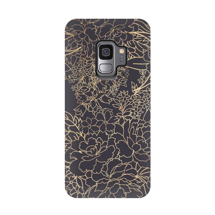 Galaxy S9 StrongFit Luxury winter floral golden strokes doodles design by InovArts