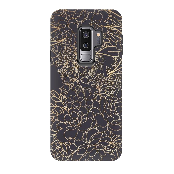 Galaxy S9 plus StrongFit Luxury winter floral golden strokes doodles design by InovArts