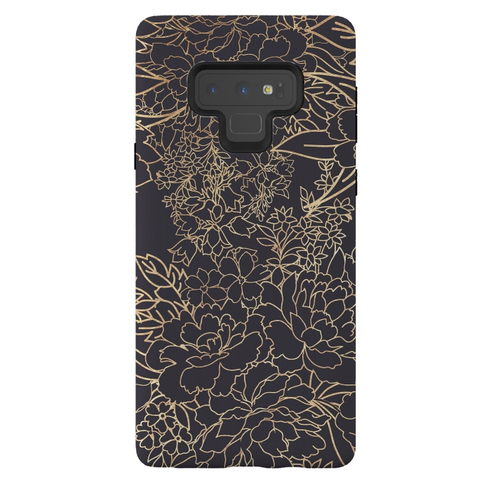 Galaxy Note 9 StrongFit Luxury winter floral golden strokes doodles design by InovArts
