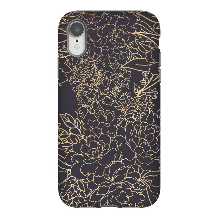 iPhone Xr StrongFit Luxury winter floral golden strokes doodles design by InovArts