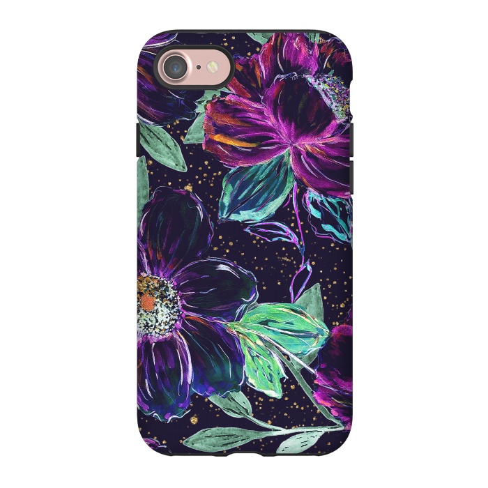 iPhone 7 StrongFit Whimsical hand paint floral and golden confetti design by InovArts