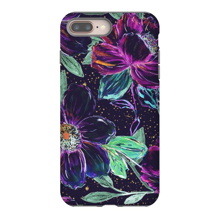 iPhone 7 plus StrongFit Whimsical hand paint floral and golden confetti design by InovArts