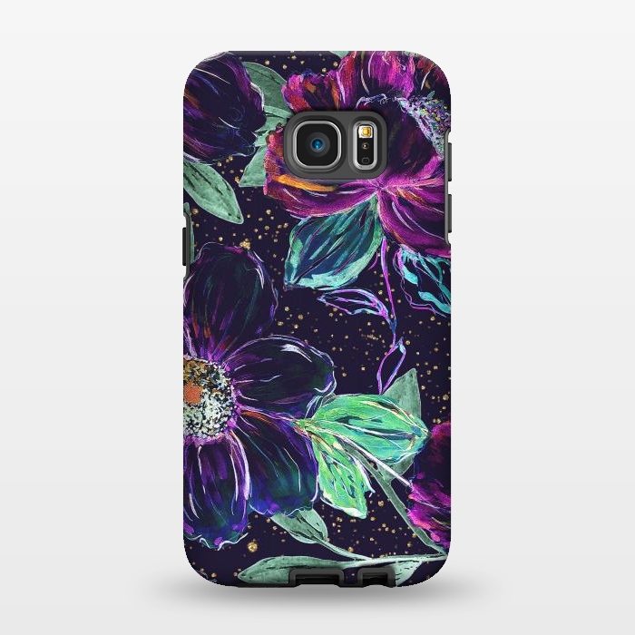 Galaxy S7 EDGE StrongFit Whimsical hand paint floral and golden confetti design by InovArts