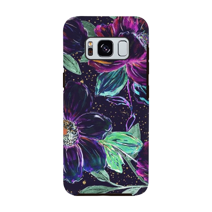 Galaxy S8 StrongFit Whimsical hand paint floral and golden confetti design by InovArts