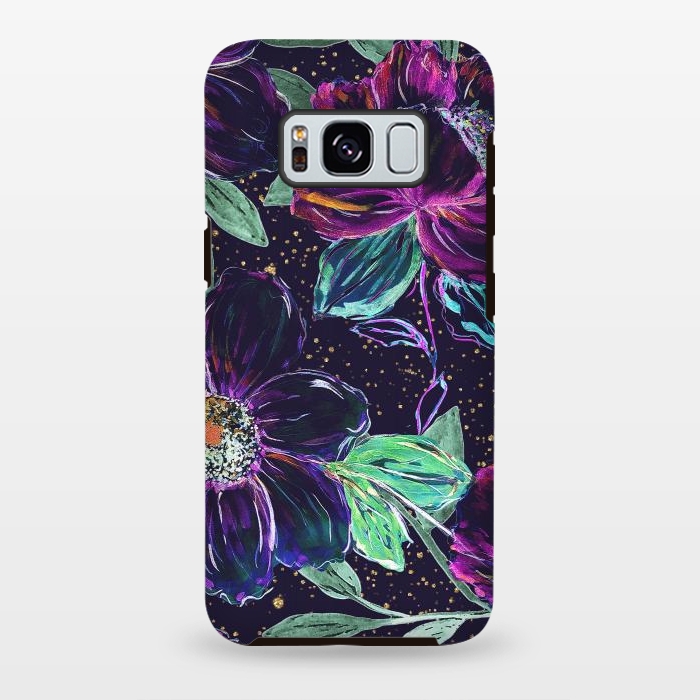 Galaxy S8 plus StrongFit Whimsical hand paint floral and golden confetti design by InovArts