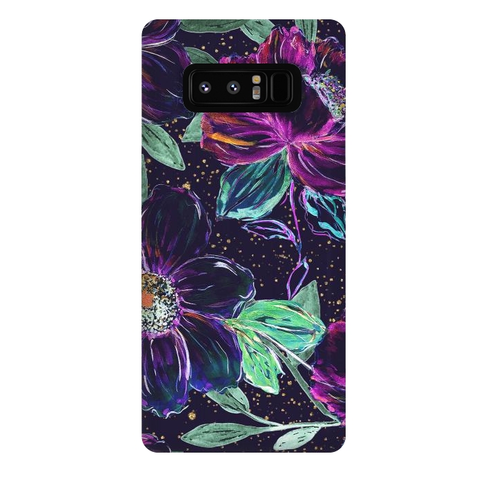Galaxy Note 8 StrongFit Whimsical hand paint floral and golden confetti design by InovArts