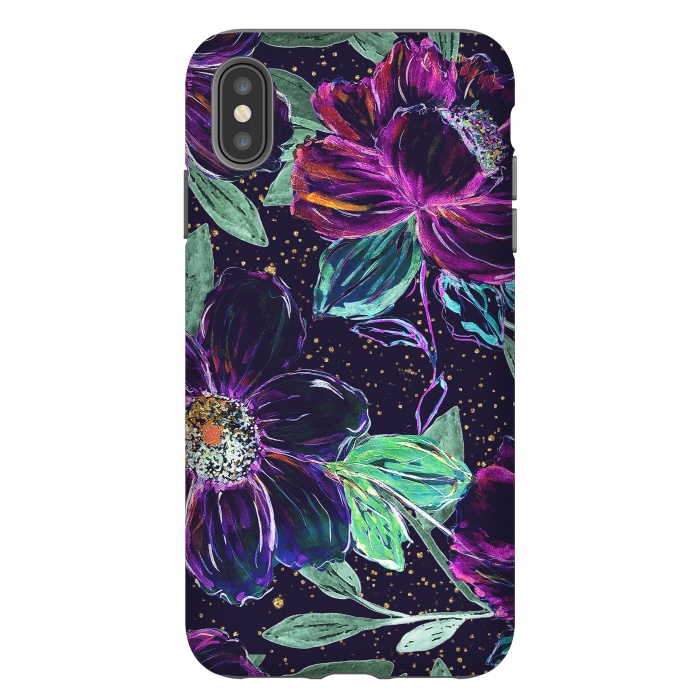 iPhone Xs Max StrongFit Whimsical hand paint floral and golden confetti design by InovArts