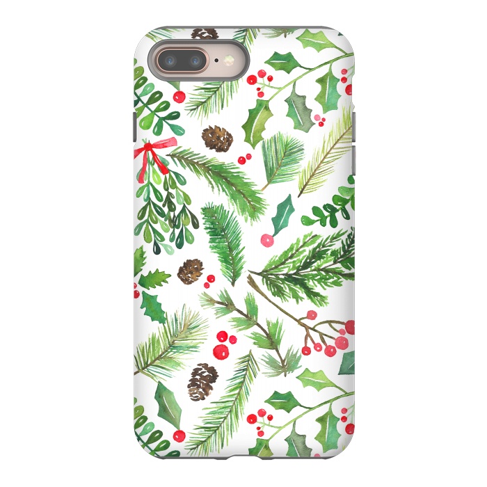 iPhone 7 plus StrongFit Watercolor Christmas Greenery by Noonday Design