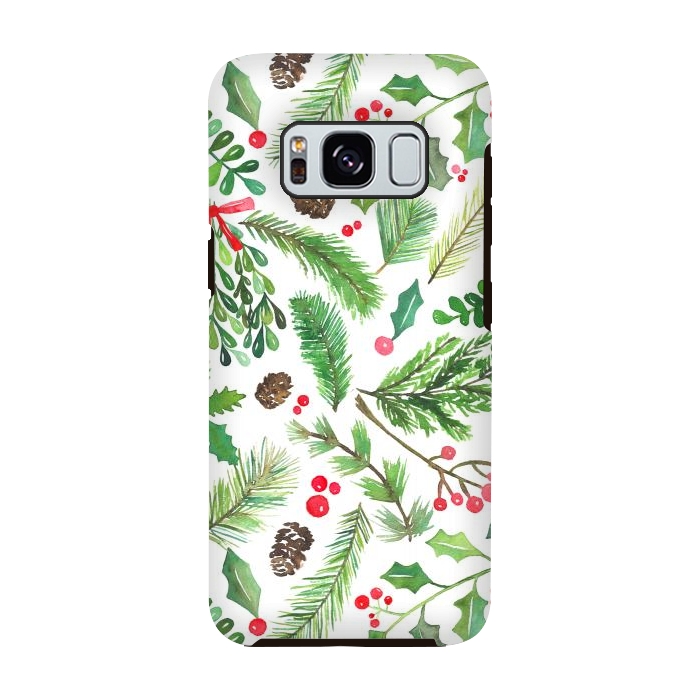 Galaxy S8 StrongFit Watercolor Christmas Greenery by Noonday Design