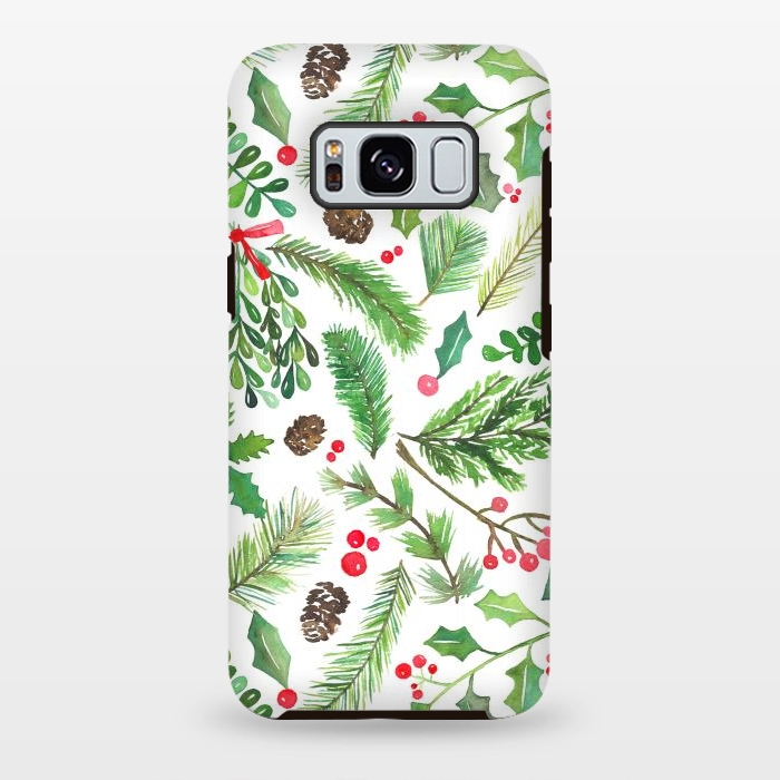 Galaxy S8 plus StrongFit Watercolor Christmas Greenery by Noonday Design