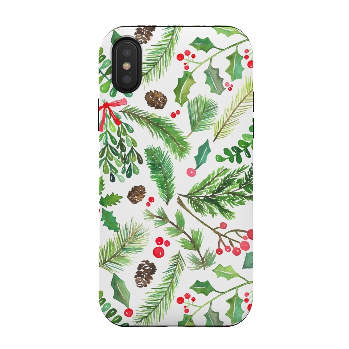 iPhone Xs / X StrongFit Watercolor Christmas Greenery by Noonday Design