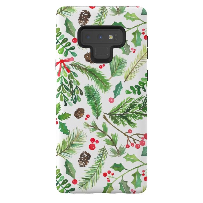 Galaxy Note 9 StrongFit Watercolor Christmas Greenery by Noonday Design