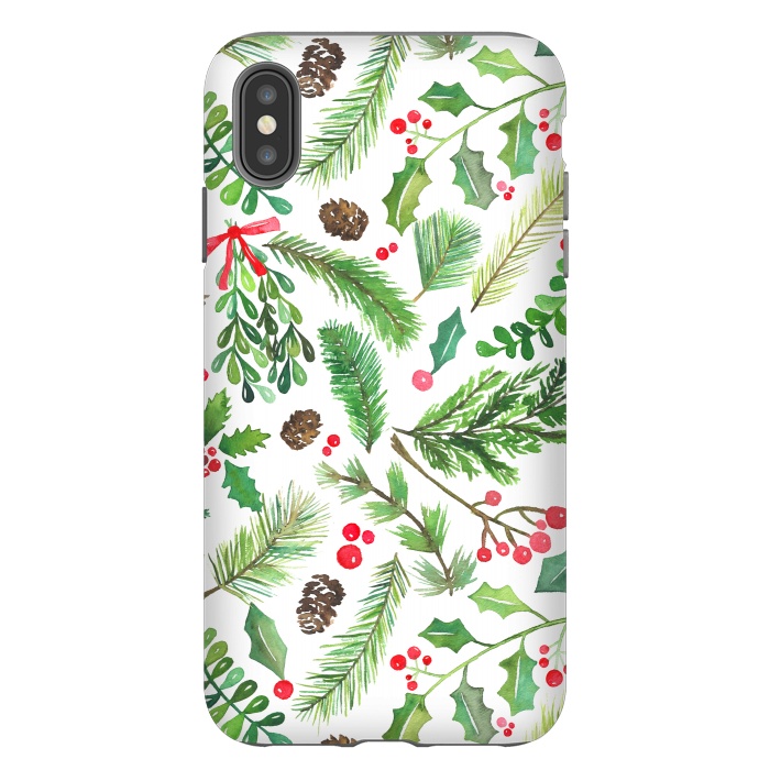 iPhone Xs Max StrongFit Watercolor Christmas Greenery by Noonday Design