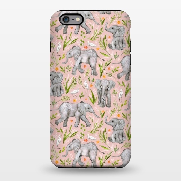 iPhone 6/6s plus StrongFit Little Watercolor Elephants and Egrets on Blush Pink  by Micklyn Le Feuvre