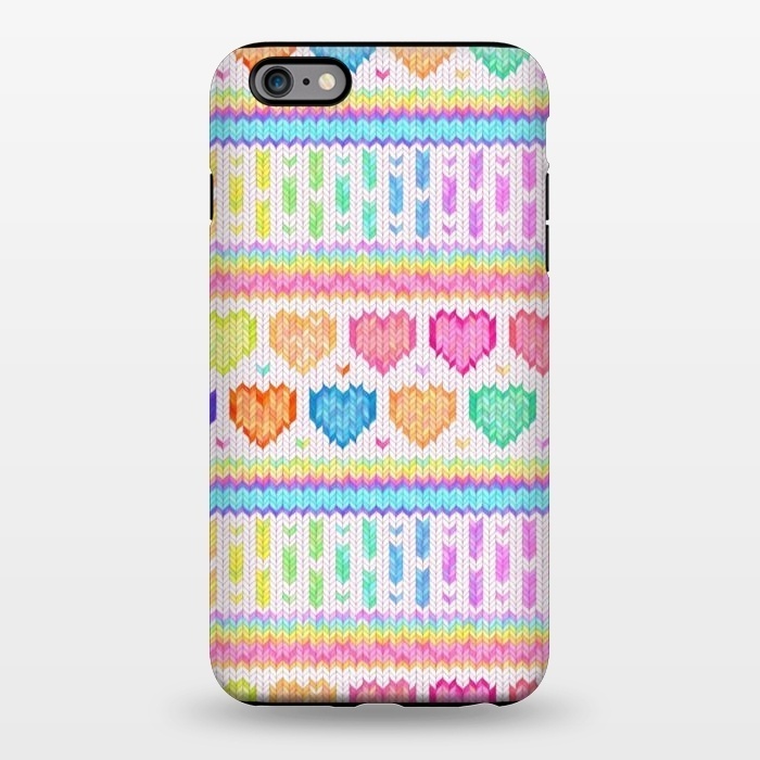 iPhone 6/6s plus StrongFit Cozy Knit with Rainbow Hearts on Off White by Micklyn Le Feuvre