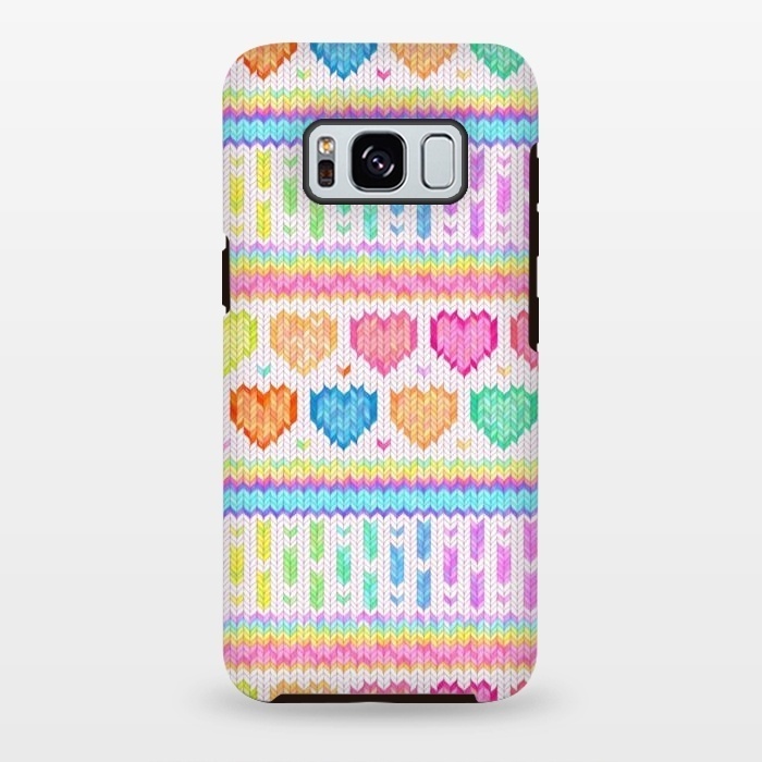 Galaxy S8 plus StrongFit Cozy Knit with Rainbow Hearts on Off White by Micklyn Le Feuvre