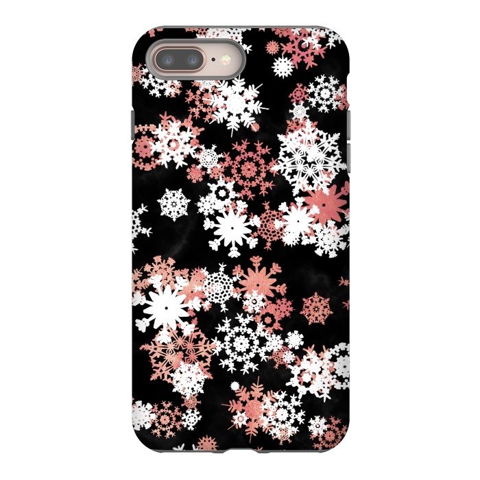 iPhone 7 plus StrongFit Rose gold and white snowflakes on black background by Oana 