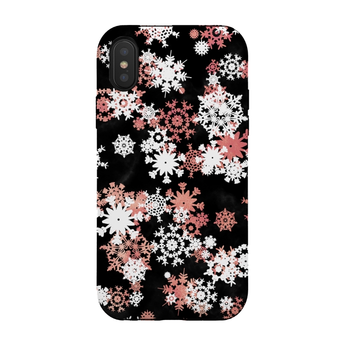 iPhone Xs / X StrongFit Rose gold and white snowflakes on black background by Oana 