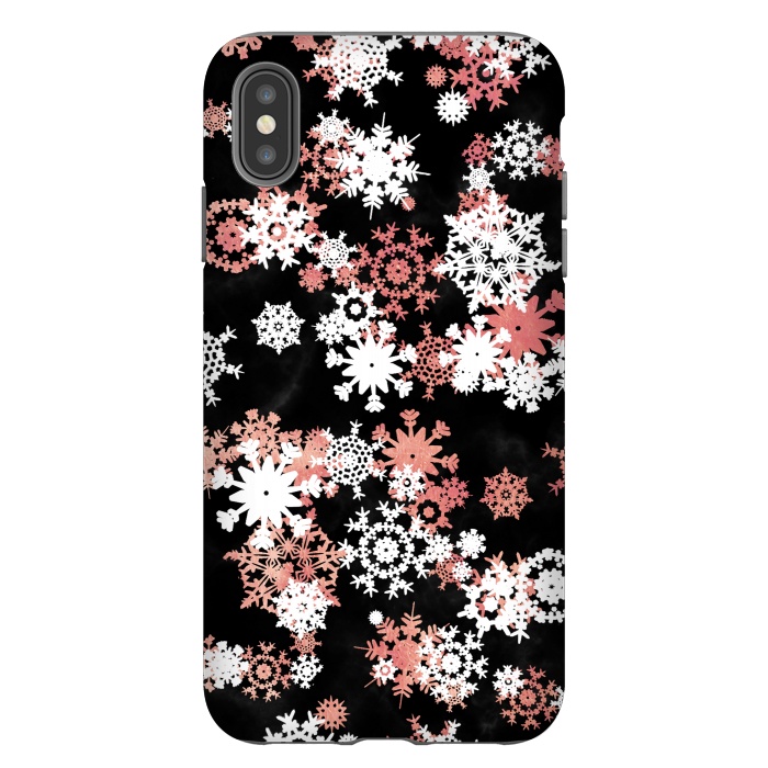 iPhone Xs Max StrongFit Rose gold and white snowflakes on black background by Oana 