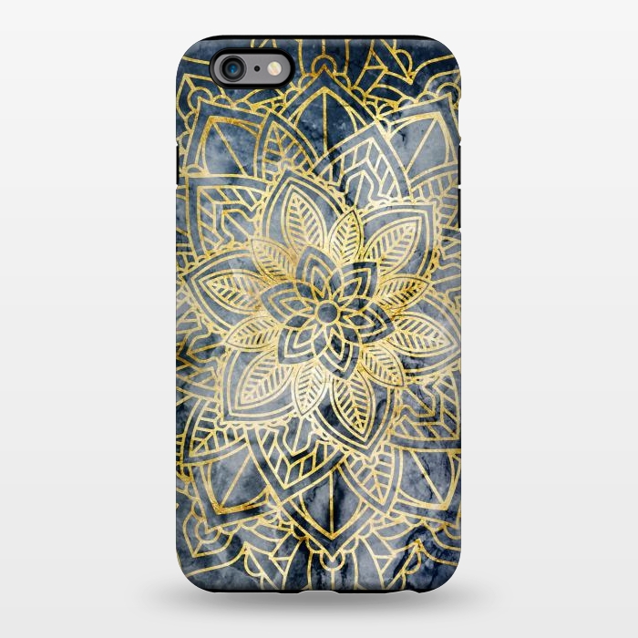iPhone 6/6s plus StrongFit Golden flower mandala on dark blue marble by Oana 