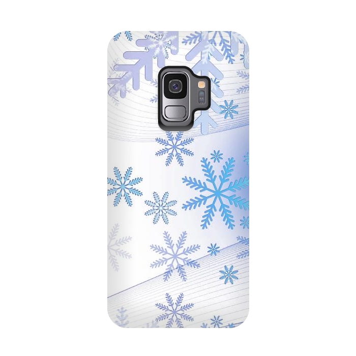 Galaxy S9 StrongFit Blue icy snowflakes - Christmas illustration by Oana 