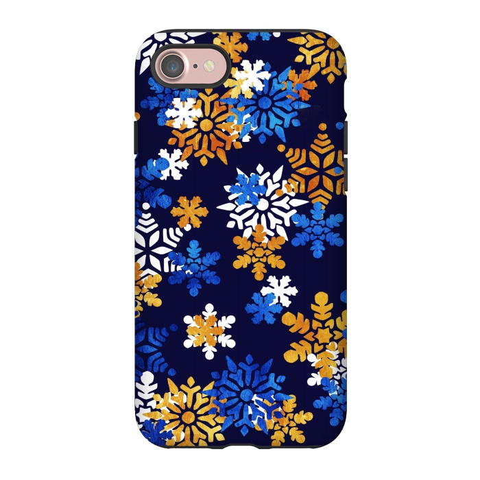 iPhone 7 StrongFit Blue, gold, white snowflakes by Oana 