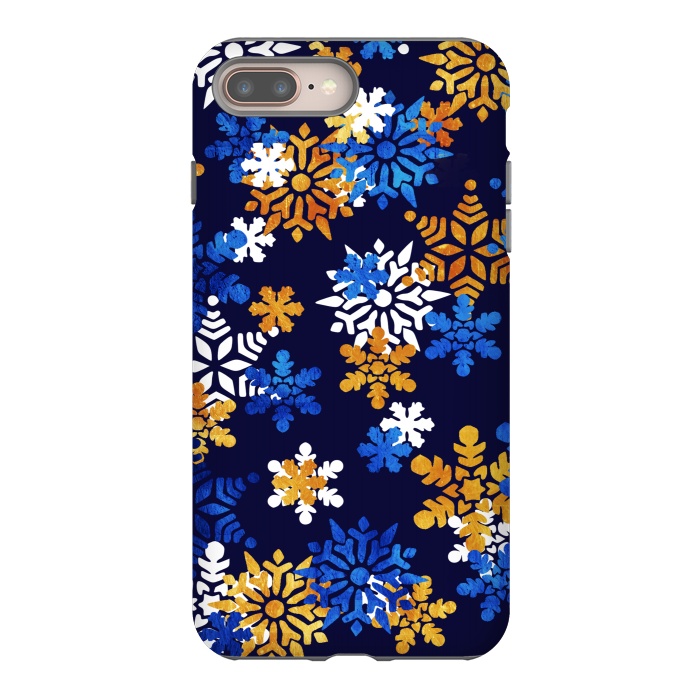 iPhone 7 plus StrongFit Blue, gold, white snowflakes by Oana 
