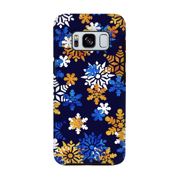 Galaxy S8 StrongFit Blue, gold, white snowflakes by Oana 