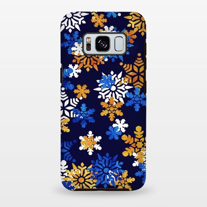 Galaxy S8 plus StrongFit Blue, gold, white snowflakes by Oana 
