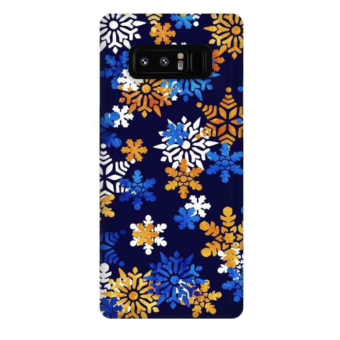 Galaxy Note 8 StrongFit Blue, gold, white snowflakes by Oana 