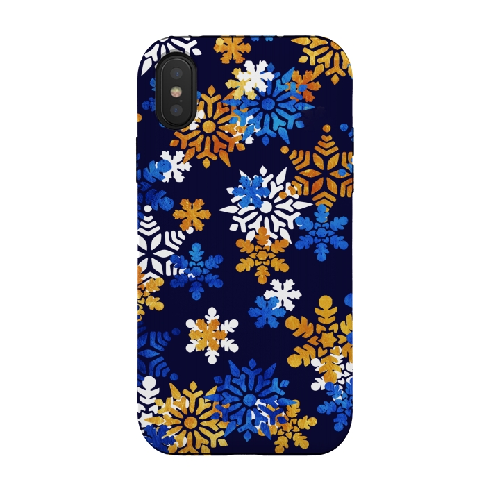 iPhone Xs / X StrongFit Blue, gold, white snowflakes by Oana 