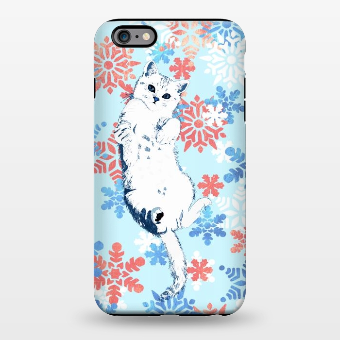 iPhone 6/6s plus StrongFit White cat and blue white gold snowflakes by Oana 